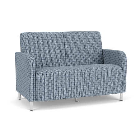 Lesro Siena Lounge Reception 2 Seat Tandem Seating No Center Arm, Brushed Steel, RS Rain Song Upholstery SN2101